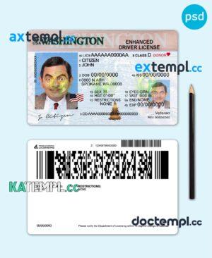 sample USA Washington driving license template in PSD format download