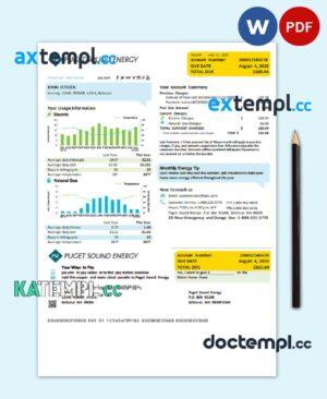 sample USA Washington Puget Sound Energy utility bill template in Word and PDF format download