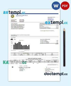 sample USA Washington Water Service utility bill template in Word and PDF format download