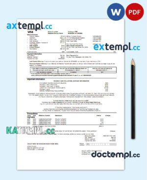 sample USA Wells Fargo bank credit card statement template in Word and PDF format download