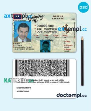 sample USA Wyoming state driving license template in PSD format, with all fonts download