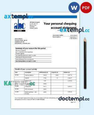 sample Uganda ABC Bank of Uganda proof of address bank statement template in Word and PDF format (.doc and .pdf) download