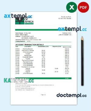sample Uganda Bank of Africa bank statement template in .xls and .pdf file format download