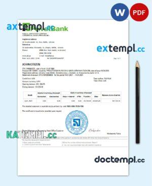 sample Ukraine Privatbank bank statement template in Word and PDF format download