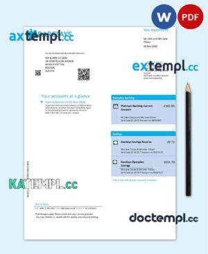 sample United Kingdom Barclays bank statement template in .doc and .pdf format, version 2 download