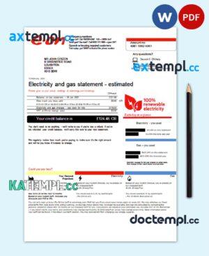 sample United Kingdom E.ON utility bill template in Word and PDF format, version 4 download