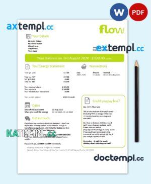 sample United Kingdom Flow Energy utility bill template in Word and PDF format download