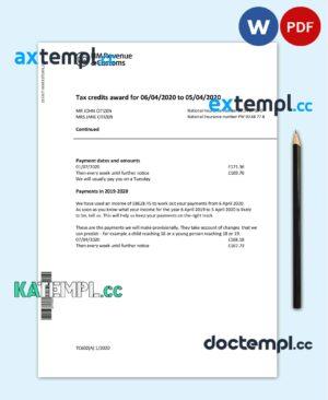 sample United Kingdom HM Revenue & Customs bank statement easy to fill template in Word and PDF format download