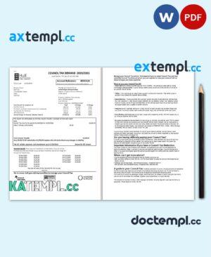 sample United Kingdom Hull City Council utility bill template in Word and PDF format, 2 pages download