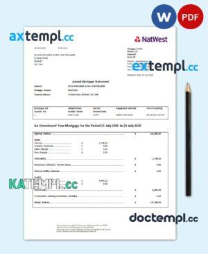 sample United Kingdom NatWest bank proof of address statement in Word and PDF format (.doc and .pdf) download