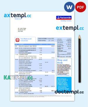 sample United Kingdom Nationwide bank statement template in .doc and .pdf format (5 pages) download