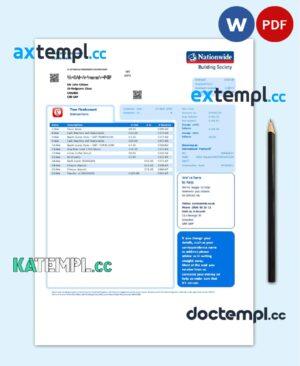sample United Kingdom Nationwide bank statement template in Word and PDF file format download