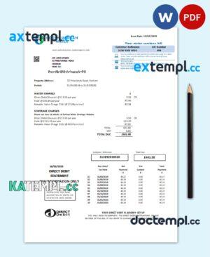 sample United Kingdom Northumbrian Water utility bill template in Word and PDF format, version 2 download