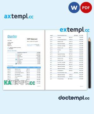 sample United Kingdom Revolut bank statement template in Word and PDF format (3 pages) download