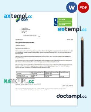 sample United Kingdom SSE Energy utility bill template in Word and PDF format, version 1 download
