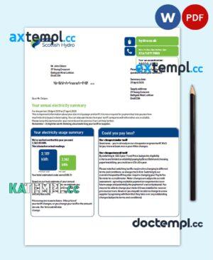 sample United Kingdom SSE Energy utility bill template in Word and PDF format, version 2 download