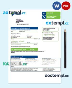 sample United Kingdom SSE Energy utility bill template in Word and PDF format, version 3 download