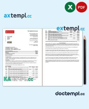 sample United Kingdom Santander bank statement template in Excel and PDF format (2 pages) download