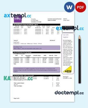 sample United Kingdom Warwick First Utility bill template in Word and PDF format download