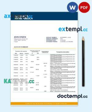 sample Uruguay Banco De La Republica Oriental Del Uruguay bank statement template in .doc and .pdf format download