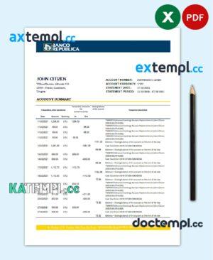 sample Uruguay Banco De La Republica Oriental Del Uruguay bank statement template in .xls and .pdf file format download