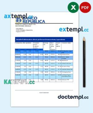 sample Uruguay Banco de la República Oriental del Uruguay bank statement template in Excel and PDF format, good for address prove download