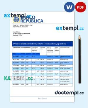 sample Uruguay Banco de la República Oriental del Uruguay bank statement template in Word and PDF format, good for address prove download