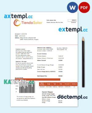 sample Uruguay TiendaSolar utility bill template in Word and PDF format download