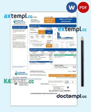 sample USA Colorado Natural Gas utility bill template in Word and PDF format download