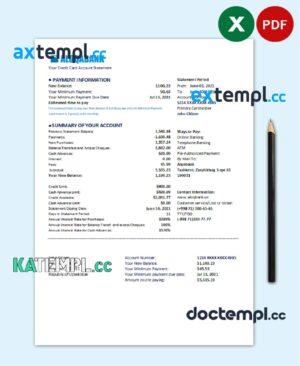 sample Uzbekistan Aloqabank Bank statement easy to fill template in .xls and .pdf file format download