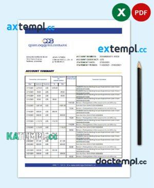 sample Uzbekistan Qishloq Qurilish Bank statement easy to fill template in Excel and PDF format download