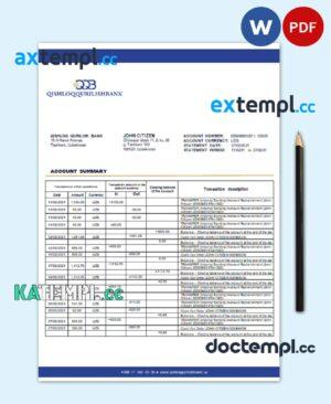 sample Uzbekistan Qishloq Qurilish Bank statement template in Word and PDF format download