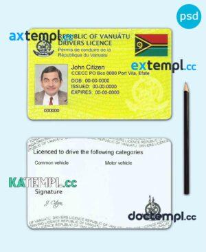 sample Vanuatu driving license template in PSD format, fully editable, with all fonts download