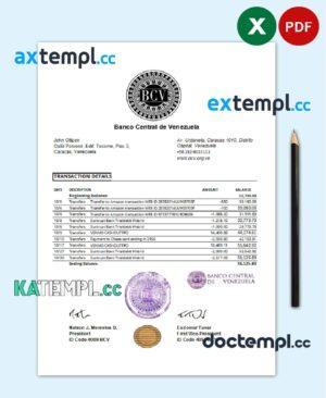 sample Venezuela Banco Central de Venezuela bank statement easy to fill template in Excel and PDF format download