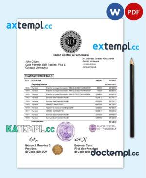 sample Venezuela Banco Central de Venezuela bank statement easy to fill template in Word and PDF format download