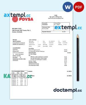 sample Venezuela PDVSA Gas utility bill template in Word and PDF format download