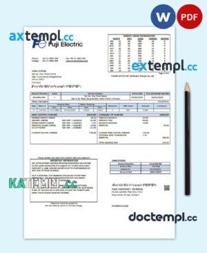 sample Vietnam Fuji Electric Vietnam Co. utility bill template in Word format download