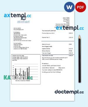 sample Yemen Gas Company utility bill template in Word and PDF format download