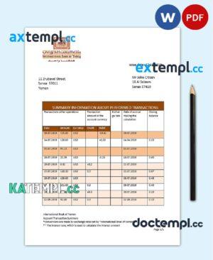 sample Yemen International bank of Yemen proof of address bank statement template in Word and PDF format download