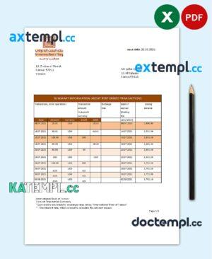 sample Yemen International bank statement template in .xls and .pdf file format download