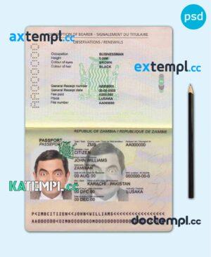 sample Zambia passport template in PSD format, fully editable download