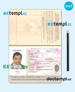sample Zimbabwe passport template in PSD format, fully editable with all fonts download