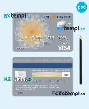 sample Australia ING Direct bank visa card debit card template in PSD format, fully editable download