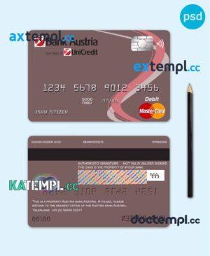 sample Austria Bank Austria mastercard debit card template in PSD format, fully editable download