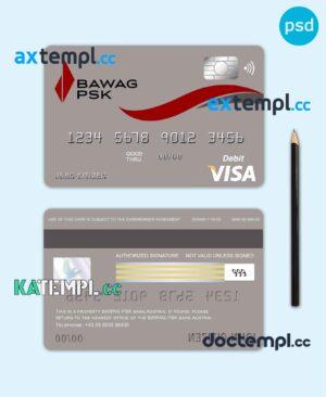 sample Austria BAWAG PSK bank visa card debit card template in PSD format, fully editable download