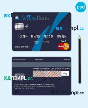 sample Azerbaijan Access Bank mastercard debit card template in PSD format, fully editable download