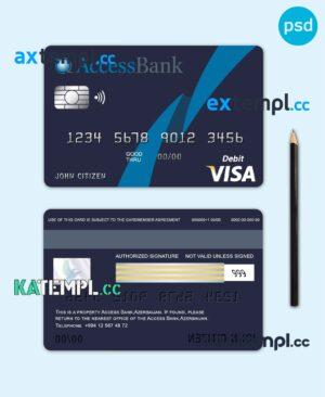 sample Azerbaijan Access Bank visa card debit card template in PSD format, fully editable download