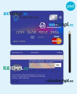 sample Azerbaijan Amrahbank bank mastercard debit card template in PSD format, fully editable download