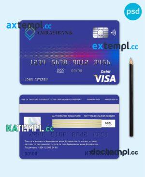 sample Azerbaijan Amrahbank bank visa card debit card template in PSD format, fully editable download