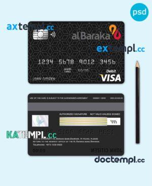sample Bahrain Al Baraka bank visa card debit card template in PSD format, fully editable download